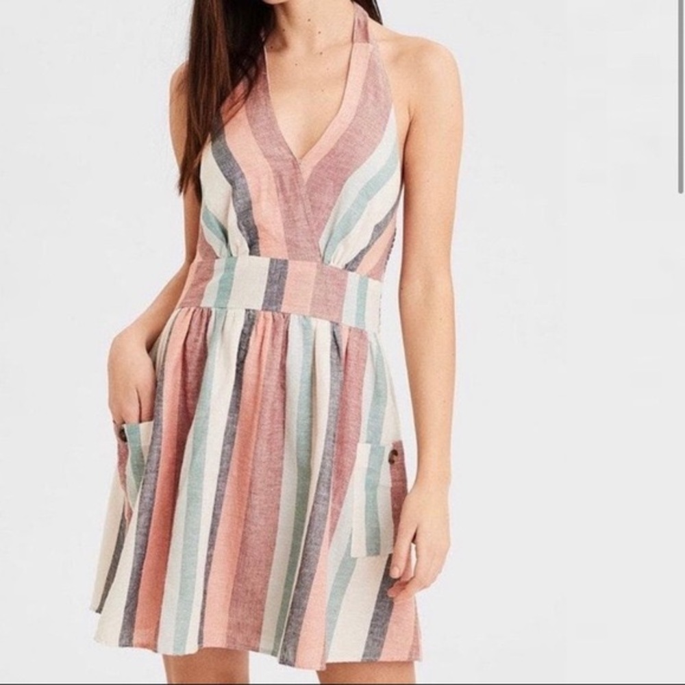American Eagle Striped Halter Dress